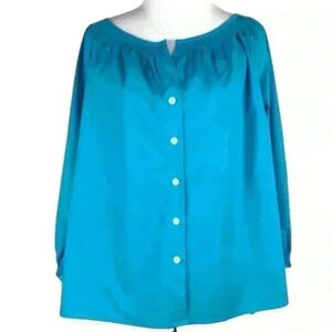 Talbots top size 8P blue button down smocked